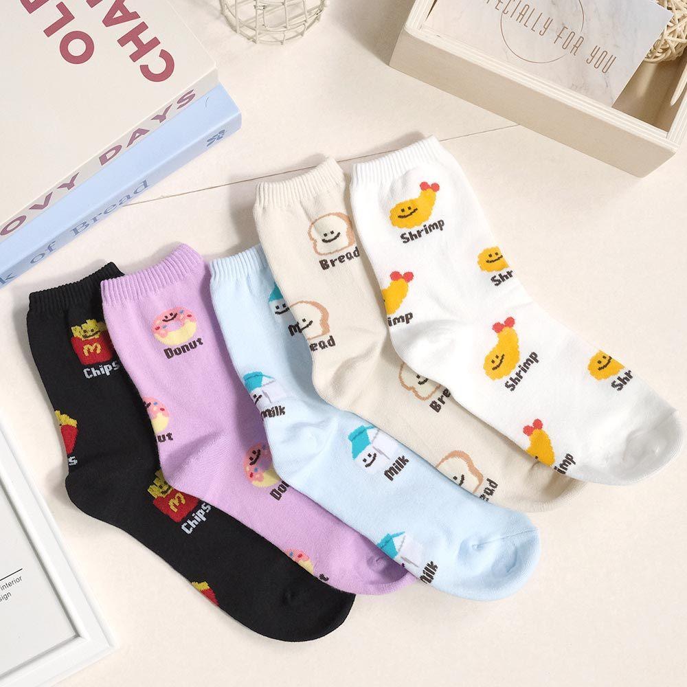 AHUA 阿華有事嗎 滿版微笑食物英文中筒襪 K2318 正韓襪子 百搭純棉襪 韓妞必備 少女襪-細節圖4