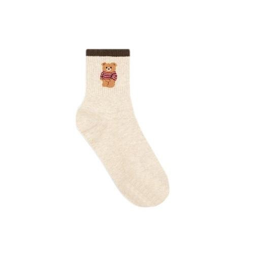 AHUA 阿華有事嗎 立體毛毛穿衣熊熊襪口拼色中筒襪 K2321 正韓襪子 百搭純棉襪 韓系必備 少女襪-細節圖2