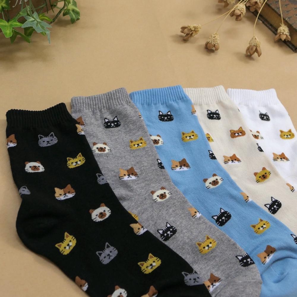 AHUA 阿華有事嗎 滿版貓咪小頭中筒襪 K2326 正韓襪子 百搭純棉襪 韓妞必備 少女襪-細節圖3