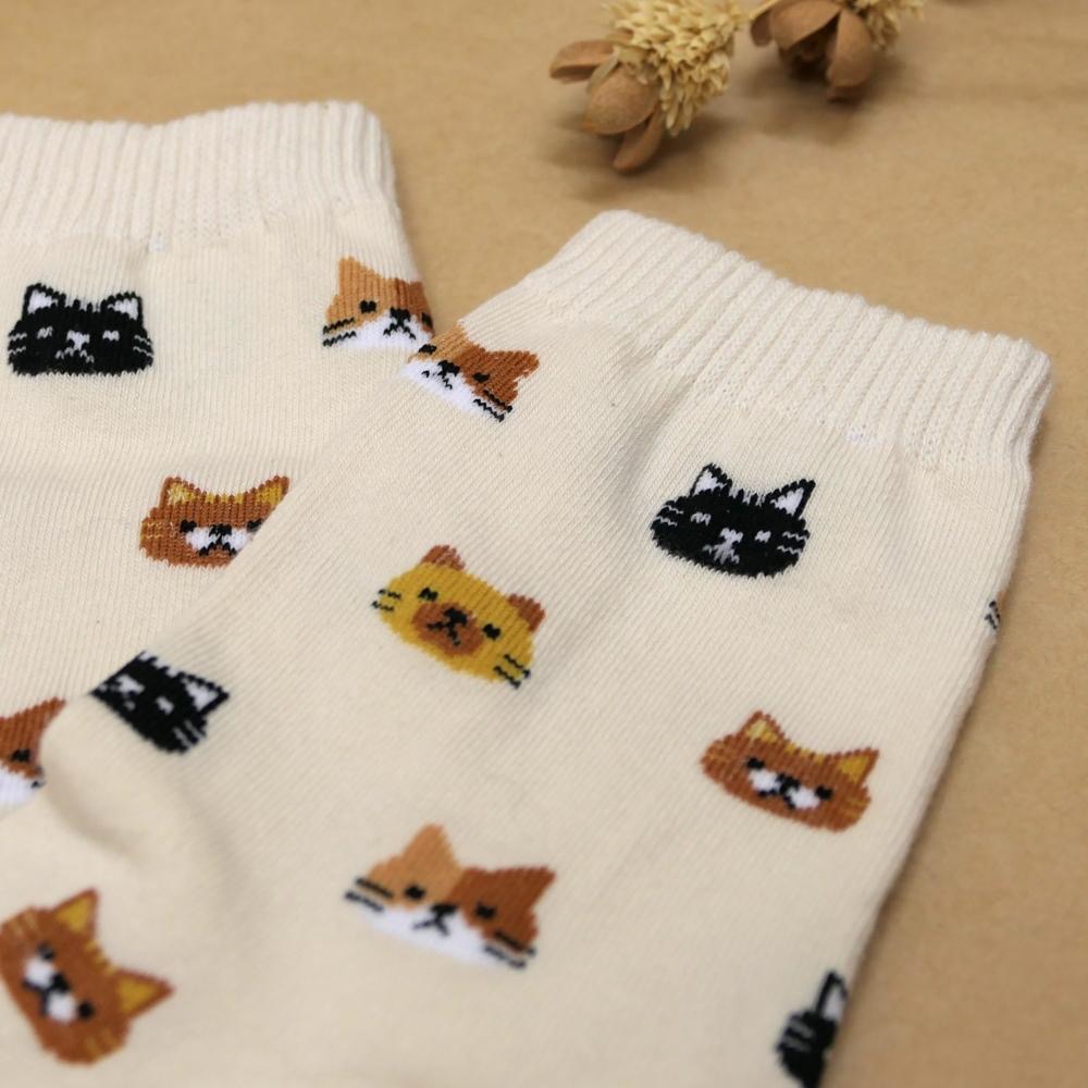 AHUA 阿華有事嗎 滿版貓咪小頭中筒襪 K2326 正韓襪子 百搭純棉襪 韓妞必備 少女襪-細節圖4