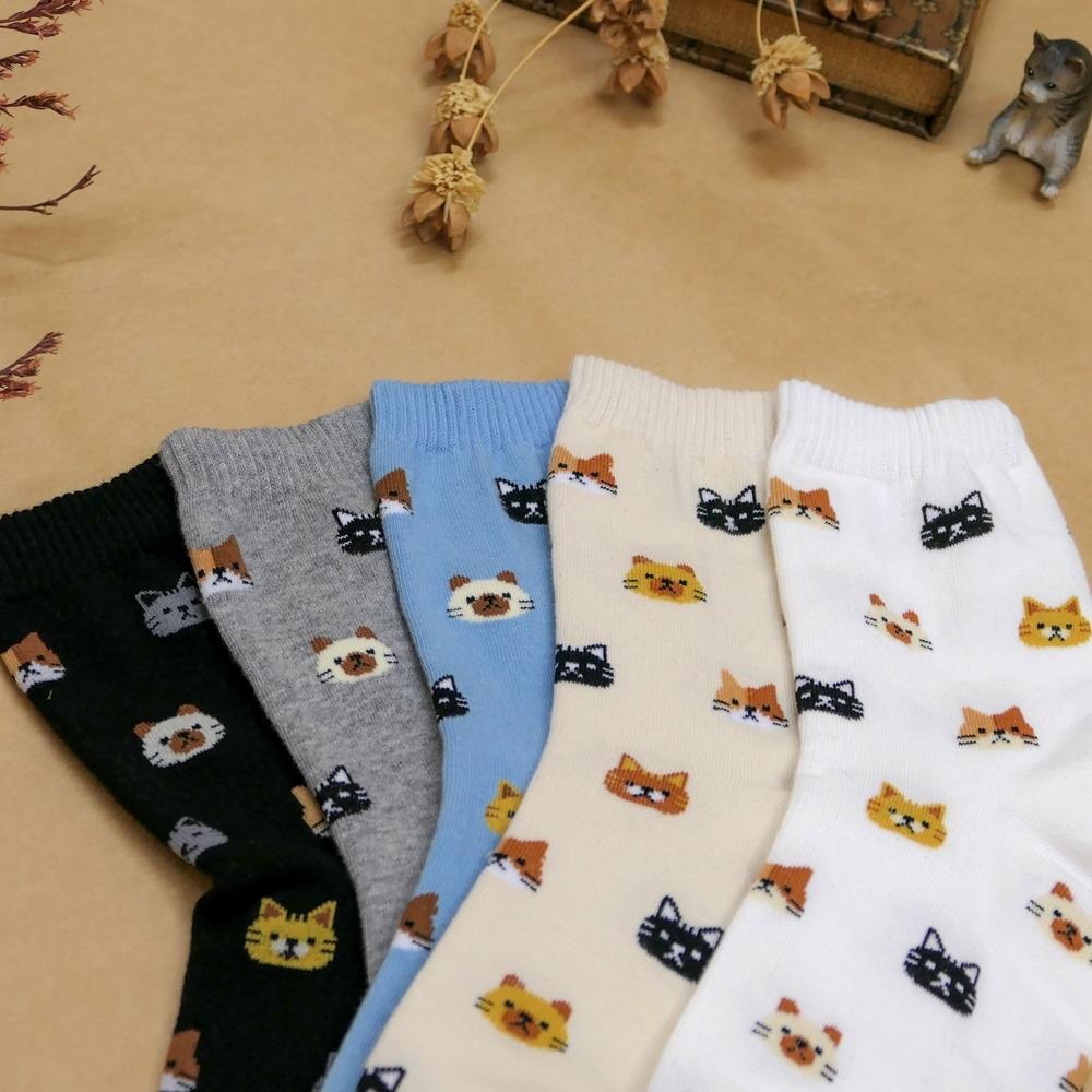 AHUA 阿華有事嗎 滿版貓咪小頭中筒襪 K2326 正韓襪子 百搭純棉襪 韓妞必備 少女襪-細節圖5