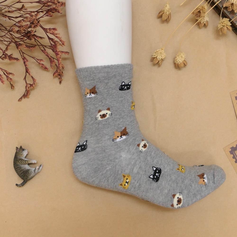 AHUA 阿華有事嗎 滿版貓咪小頭中筒襪 K2326 正韓襪子 百搭純棉襪 韓妞必備 少女襪-細節圖7