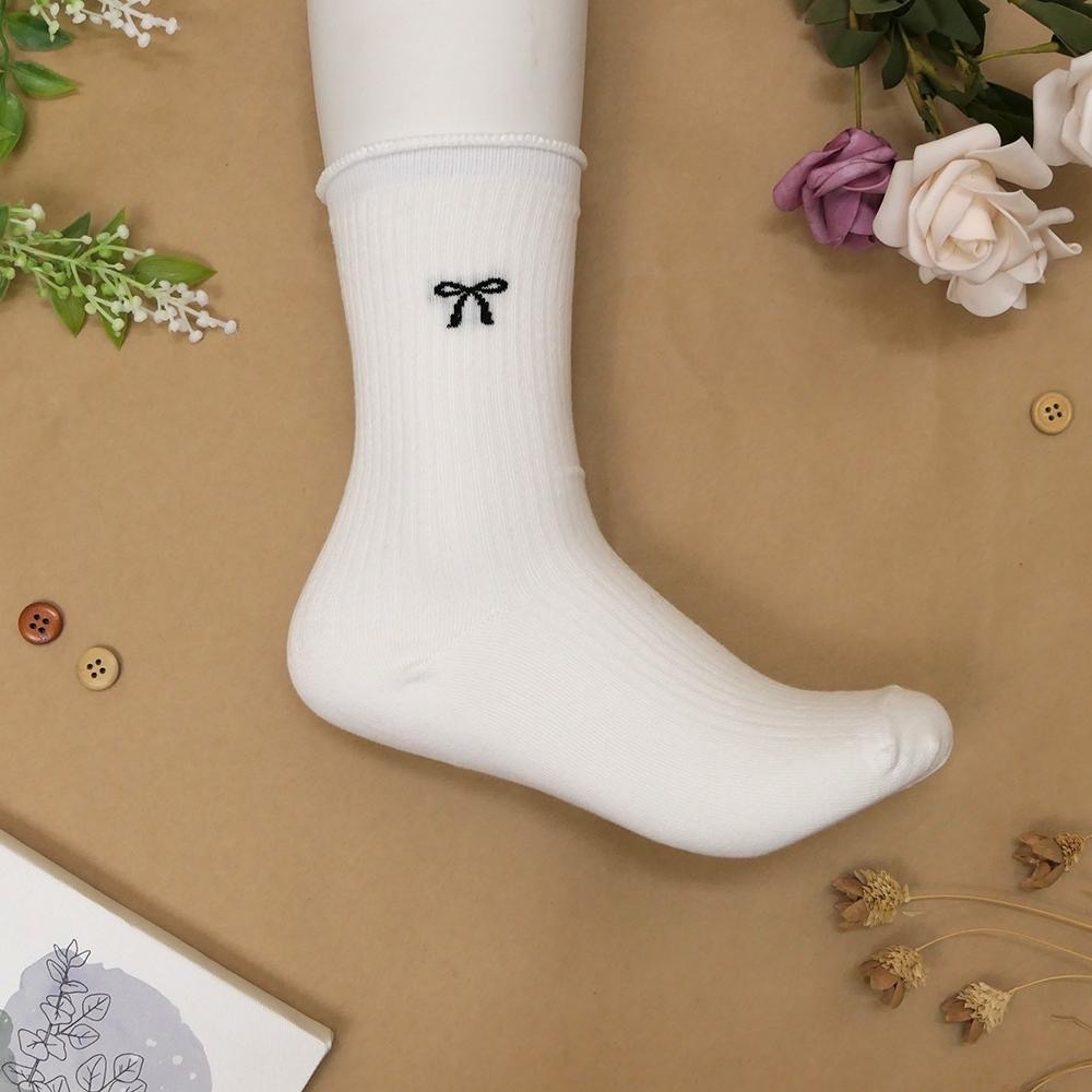 AHUA 阿華有事嗎 直坑條純色蝴蝶結木耳捲邊中筒襪 K2327 正韓襪子 百搭純棉襪 韓妞必備 少女襪-細節圖8