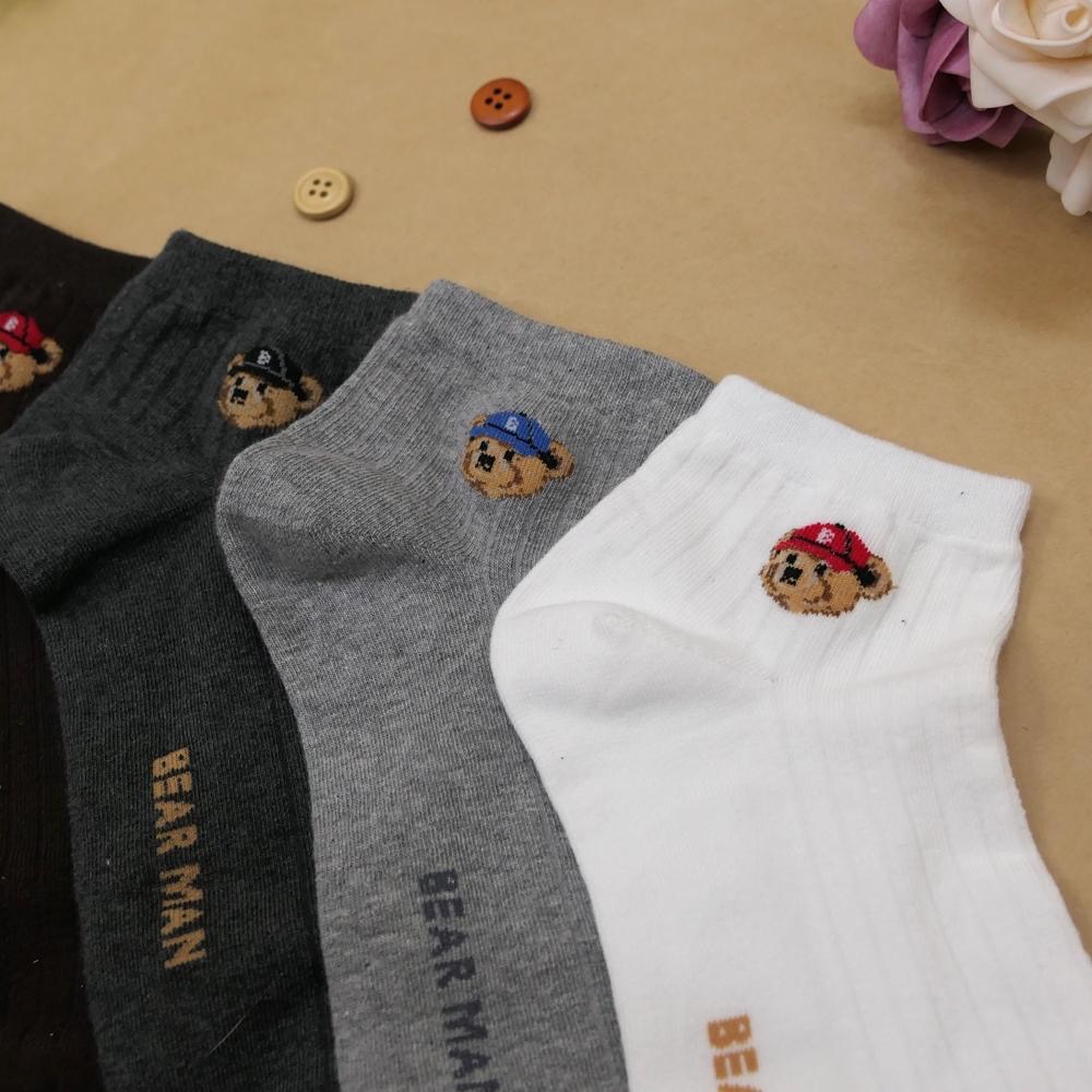 AHUA 阿華有事嗎 Bear Man戴帽小熊男生短襪 男襪 K2317 正韓襪子 百搭純棉襪  印花男襪  純棉襪-細節圖3