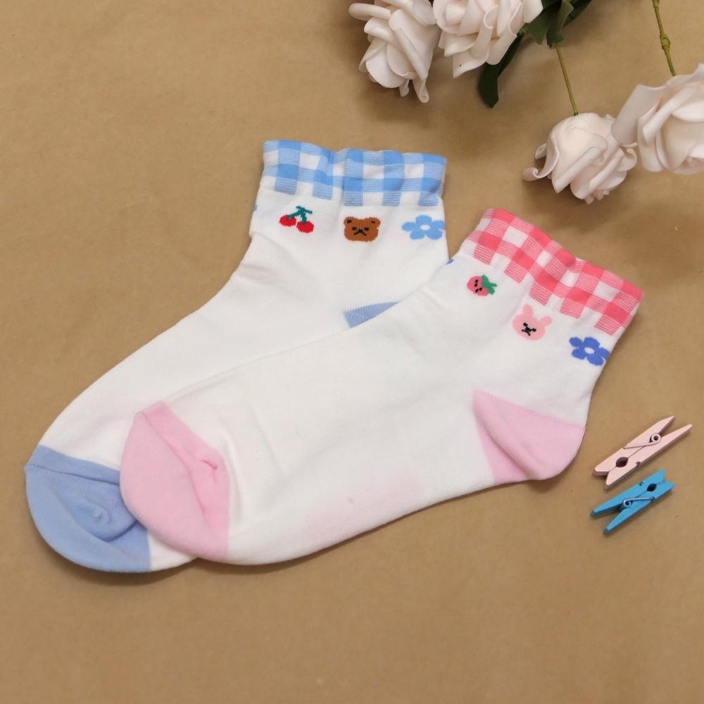 AHUA 阿華有事嗎 Dear 小動物撞色格紋無痕襪口短襪 K2324 正韓襪子 百搭純棉襪 韓妞必備 少女襪-細節圖3