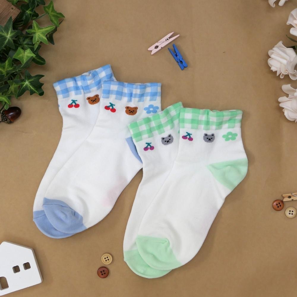 AHUA 阿華有事嗎 Dear 小動物撞色格紋無痕襪口短襪 K2324 正韓襪子 百搭純棉襪 韓妞必備 少女襪-細節圖4