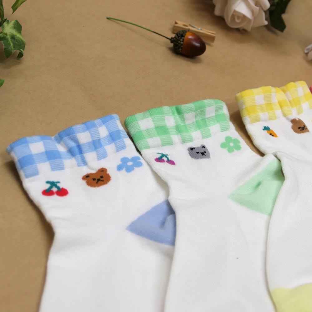 AHUA 阿華有事嗎 Dear 小動物撞色格紋無痕襪口短襪 K2324 正韓襪子 百搭純棉襪 韓妞必備 少女襪-細節圖5