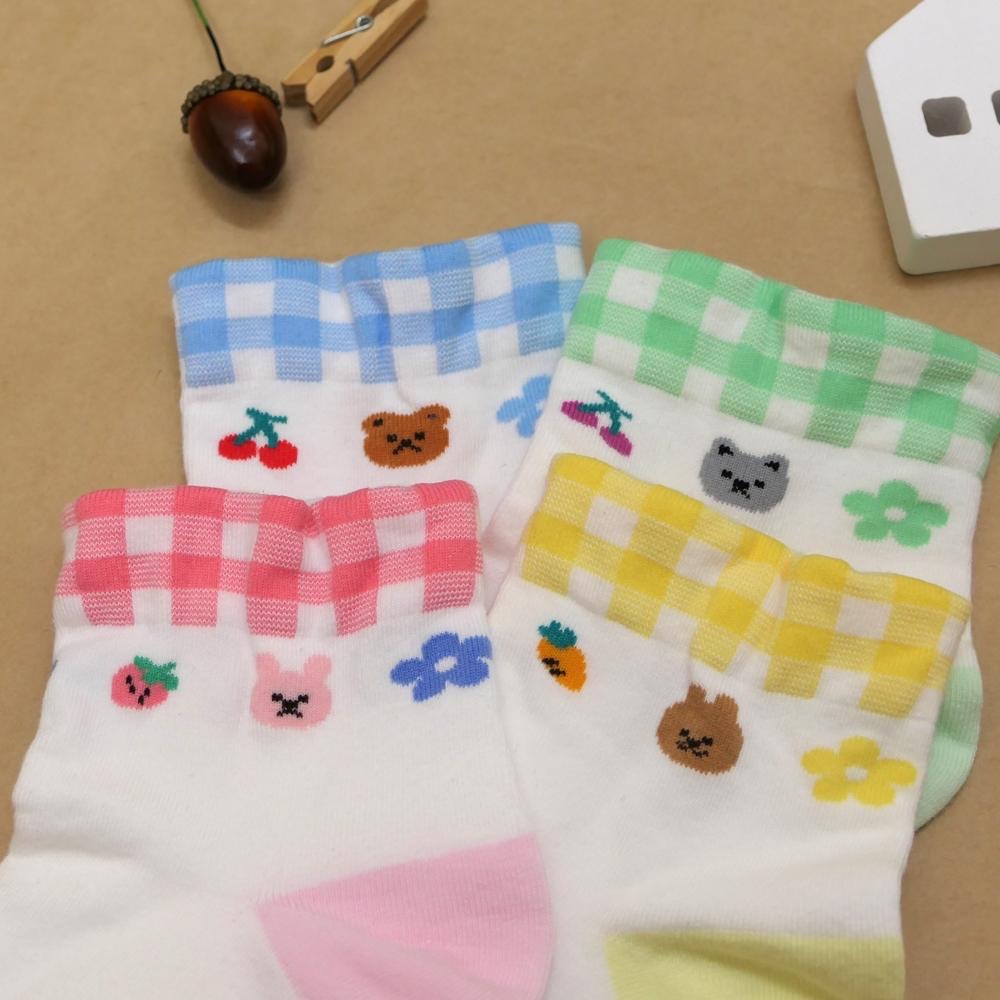 AHUA 阿華有事嗎 Dear 小動物撞色格紋無痕襪口短襪 K2324 正韓襪子 百搭純棉襪 韓妞必備 少女襪-細節圖6