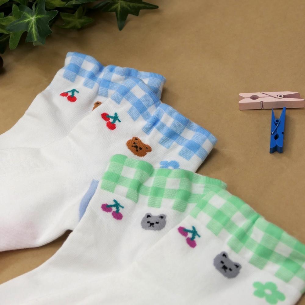 AHUA 阿華有事嗎 Dear 小動物撞色格紋無痕襪口短襪 K2324 正韓襪子 百搭純棉襪 韓妞必備 少女襪-細節圖8