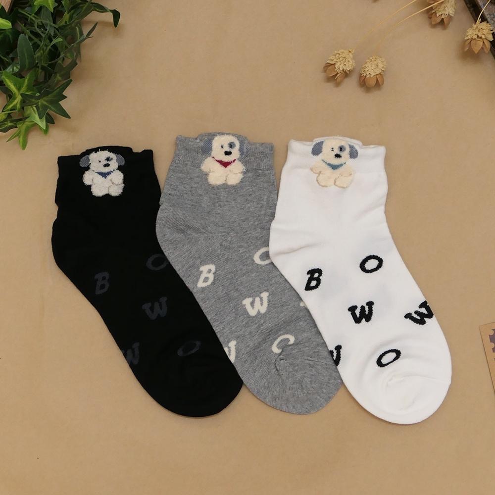 AHUA 阿華有事嗎 立體耳朵毛毛襪口小狗滿版英文短襪 K2325 正韓襪子 百搭純棉襪 韓妞必備 少女襪-細節圖3