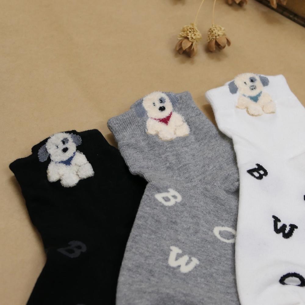 AHUA 阿華有事嗎 立體耳朵毛毛襪口小狗滿版英文短襪 K2325 正韓襪子 百搭純棉襪 韓妞必備 少女襪-細節圖4