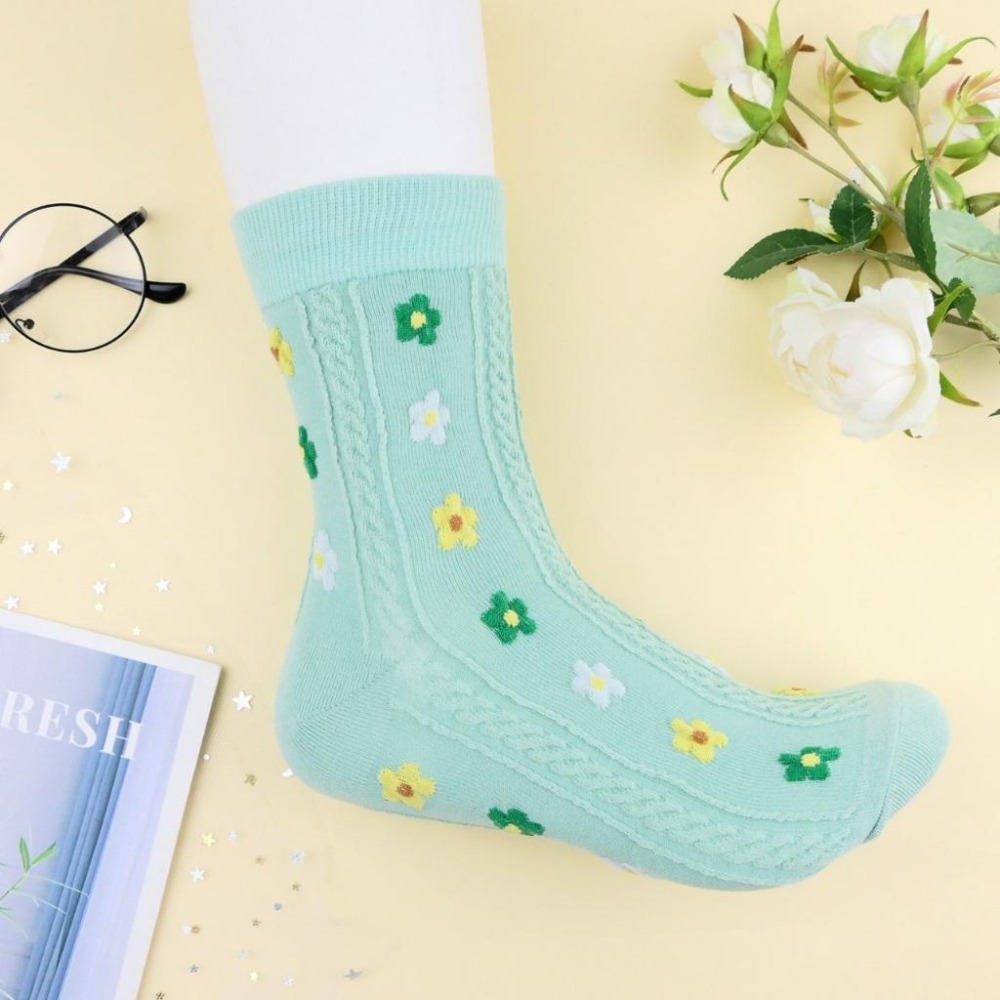 AHUA 阿華有事嗎 立體針織直條三色小花中筒襪 K2334 正韓襪子 百搭純棉襪 韓系必備 少女襪-細節圖9