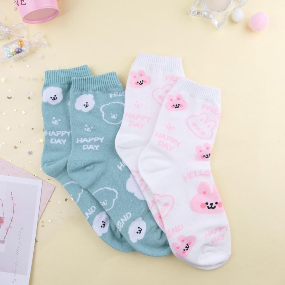 AHUA 阿華有事嗎 Happy Day滿版動物大頭中筒襪 K2330 正韓襪子 百搭純棉襪 韓系必備 少女襪-細節圖3