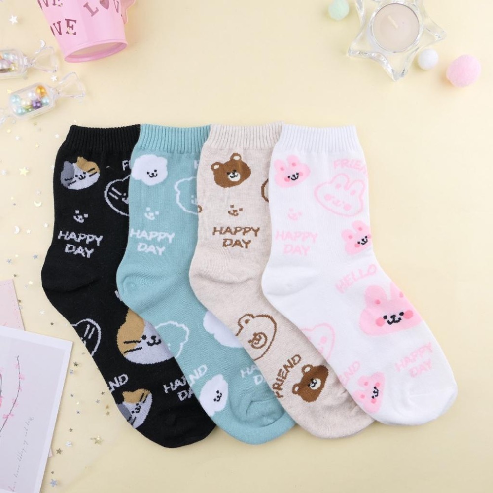 AHUA 阿華有事嗎 Happy Day滿版動物大頭中筒襪 K2330 正韓襪子 百搭純棉襪 韓系必備 少女襪-細節圖7