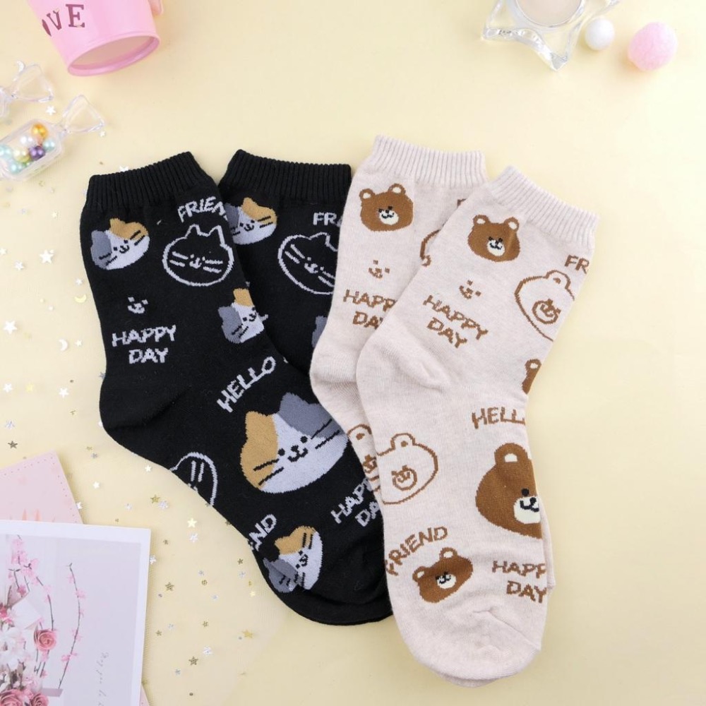 AHUA 阿華有事嗎 Happy Day滿版動物大頭中筒襪 K2330 正韓襪子 百搭純棉襪 韓系必備 少女襪-細節圖9