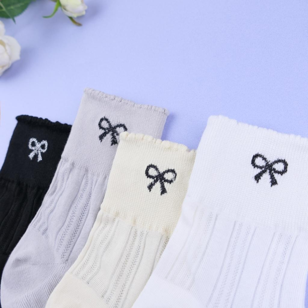 AHUA 阿華有事嗎 花邊微透膚蝴蝶結中筒襪 K2342 正韓襪子 百搭純棉襪 韓系必備 少女襪-細節圖3