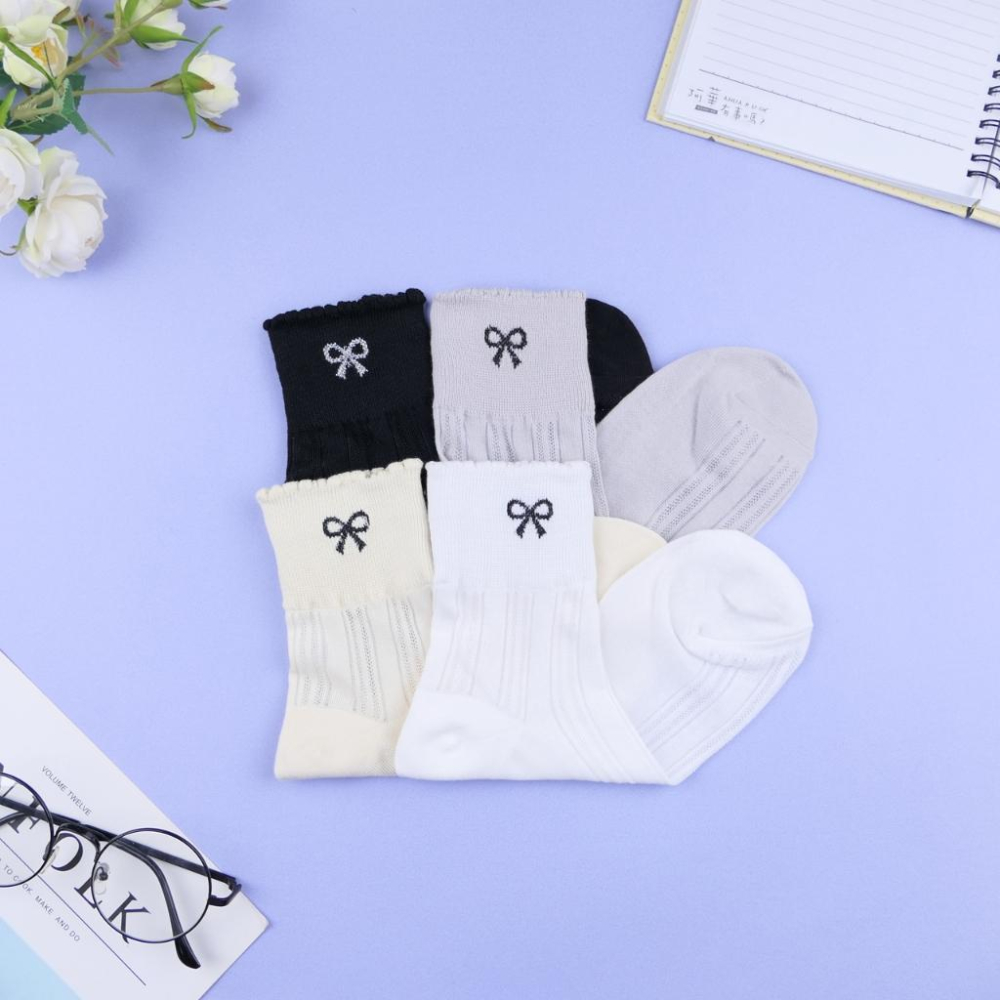 AHUA 阿華有事嗎 花邊微透膚蝴蝶結中筒襪 K2342 正韓襪子 百搭純棉襪 韓系必備 少女襪-細節圖5