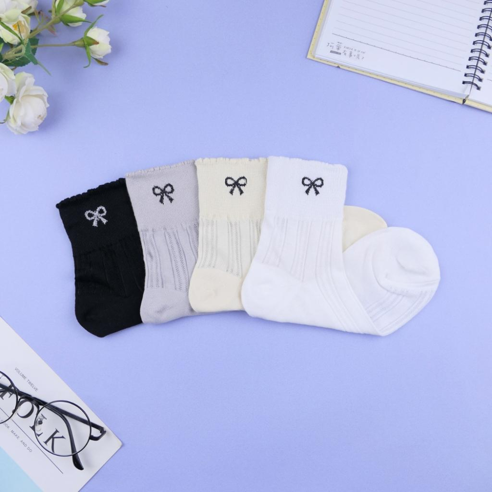 AHUA 阿華有事嗎 花邊微透膚蝴蝶結中筒襪 K2342 正韓襪子 百搭純棉襪 韓系必備 少女襪-細節圖6
