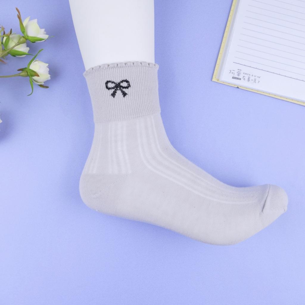 AHUA 阿華有事嗎 花邊微透膚蝴蝶結中筒襪 K2342 正韓襪子 百搭純棉襪 韓系必備 少女襪-細節圖7