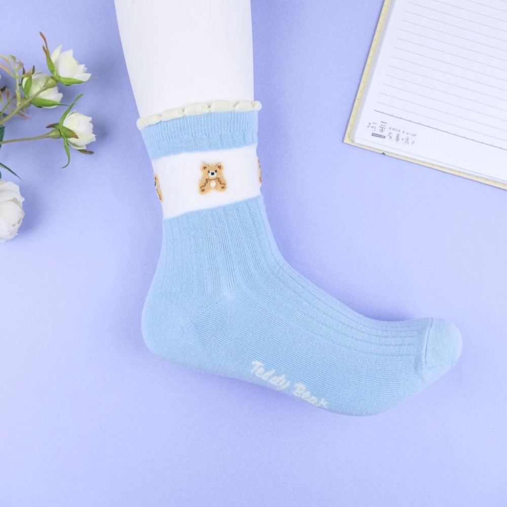 AHUA 阿華有事嗎 花邊襪口透膚可愛小熊中筒襪 K2341 正韓襪子 百搭純棉襪 韓系必備 少女襪-細節圖6
