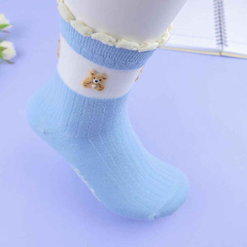 AHUA 阿華有事嗎 花邊襪口透膚可愛小熊中筒襪 K2341 正韓襪子 百搭純棉襪 韓系必備 少女襪-細節圖7