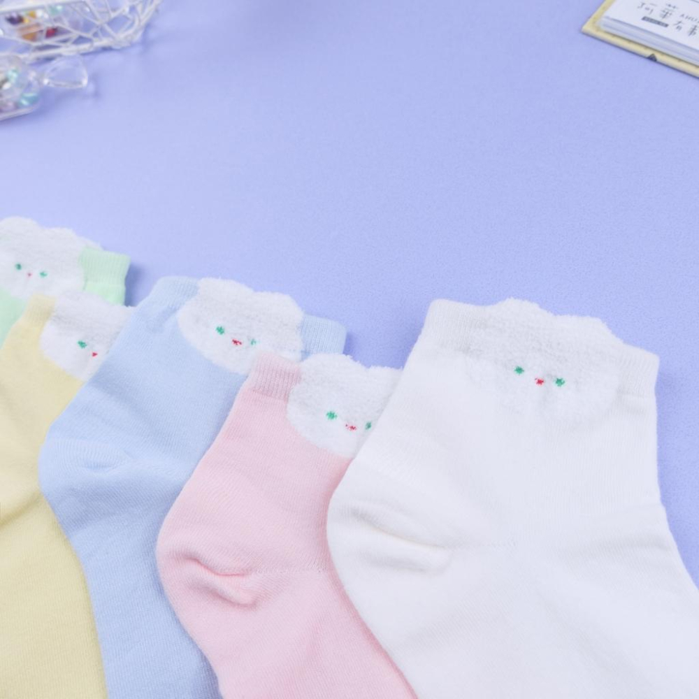 AHUA 阿華有事嗎 立體耳朵毛毛綠眼睛兔兔短襪 K2339 正韓襪子 百搭純棉襪 韓系必備 少女襪-細節圖3