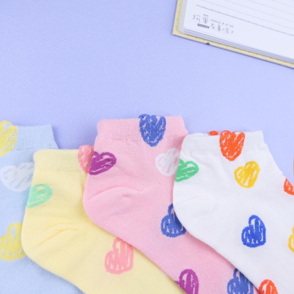 AHUA 阿華有事嗎 立體耳朵滿版愛心塗鴉短襪 K2340 正韓襪子 百搭純棉襪 韓系必備 少女襪-細節圖3