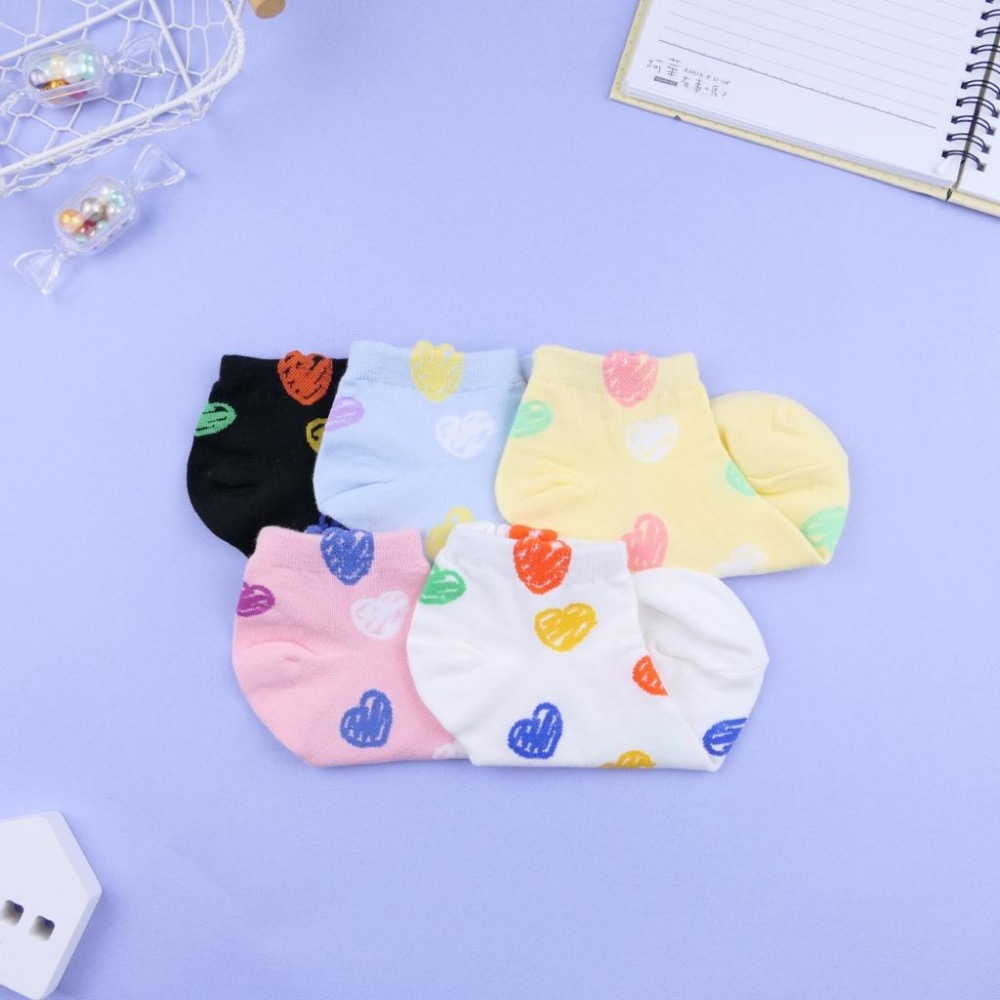 AHUA 阿華有事嗎 立體耳朵滿版愛心塗鴉短襪 K2340 正韓襪子 百搭純棉襪 韓系必備 少女襪-細節圖4