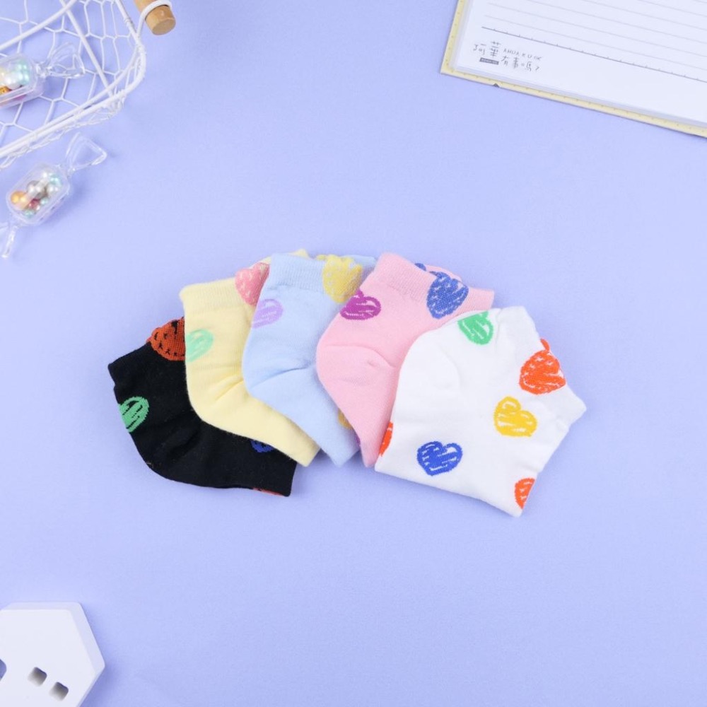 AHUA 阿華有事嗎 立體耳朵滿版愛心塗鴉短襪 K2340 正韓襪子 百搭純棉襪 韓系必備 少女襪-細節圖5