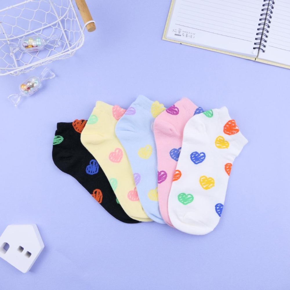 AHUA 阿華有事嗎 立體耳朵滿版愛心塗鴉短襪 K2340 正韓襪子 百搭純棉襪 韓系必備 少女襪-細節圖7