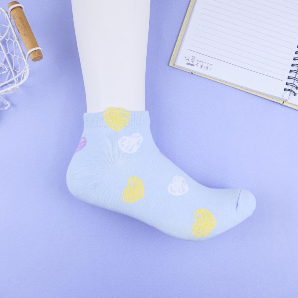 AHUA 阿華有事嗎 立體耳朵滿版愛心塗鴉短襪 K2340 正韓襪子 百搭純棉襪 韓系必備 少女襪-細節圖8
