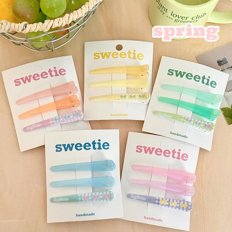 AHUA 阿華有事嗎 多巴胺色系蝴蝶結一字鴨嘴夾3入組 E0143 韓系可愛 百搭 少女 髮夾 髮飾 配件-細節圖5