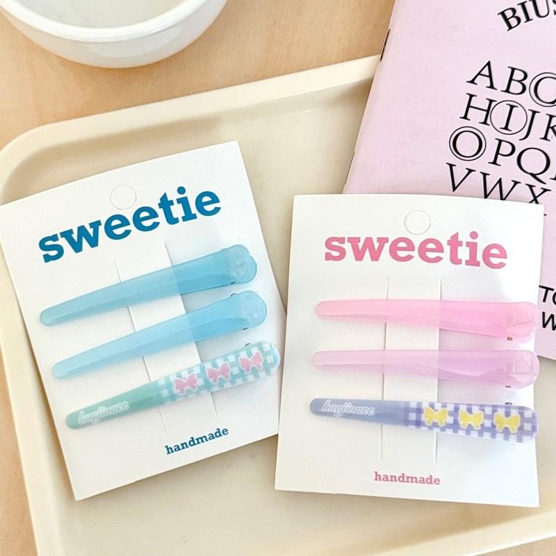 AHUA 阿華有事嗎 多巴胺色系蝴蝶結一字鴨嘴夾3入組 E0143 韓系可愛 百搭 少女 髮夾 髮飾 配件-細節圖7