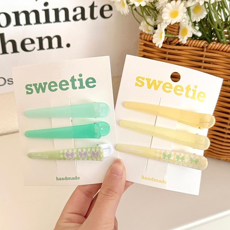 AHUA 阿華有事嗎 多巴胺色系蝴蝶結一字鴨嘴夾3入組 E0143 韓系可愛 百搭 少女 髮夾 髮飾 配件-細節圖8