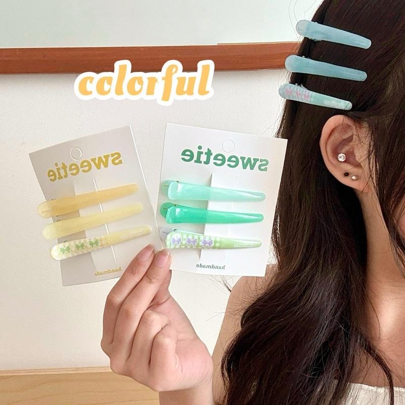 AHUA 阿華有事嗎 多巴胺色系蝴蝶結一字鴨嘴夾3入組 E0143 韓系可愛 百搭 少女 髮夾 髮飾 配件-細節圖11