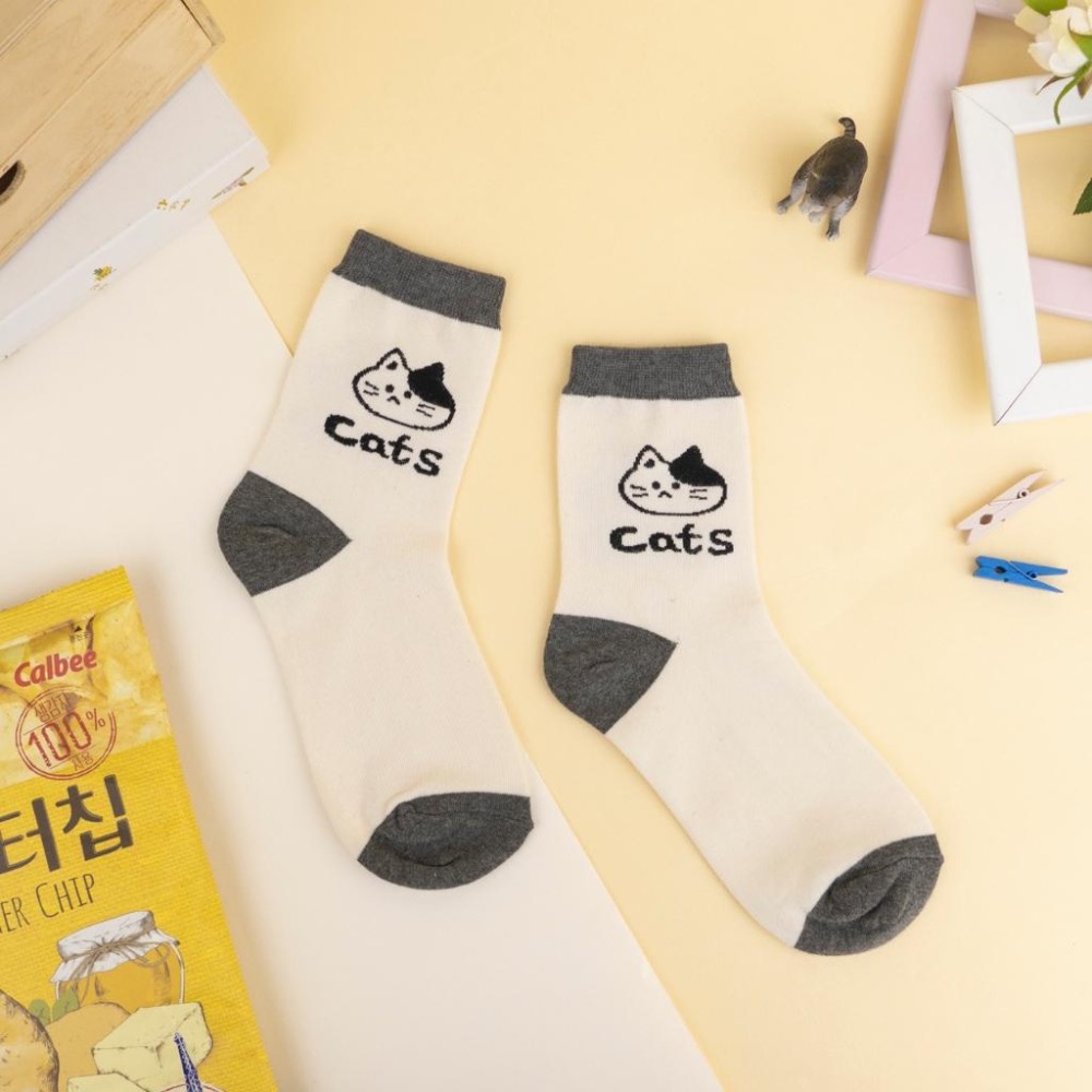 AHUA 阿華有事嗎 手繪貓咪中筒襪 K2420 正韓襪子 百搭純棉襪 韓系必備 少女襪-細節圖4