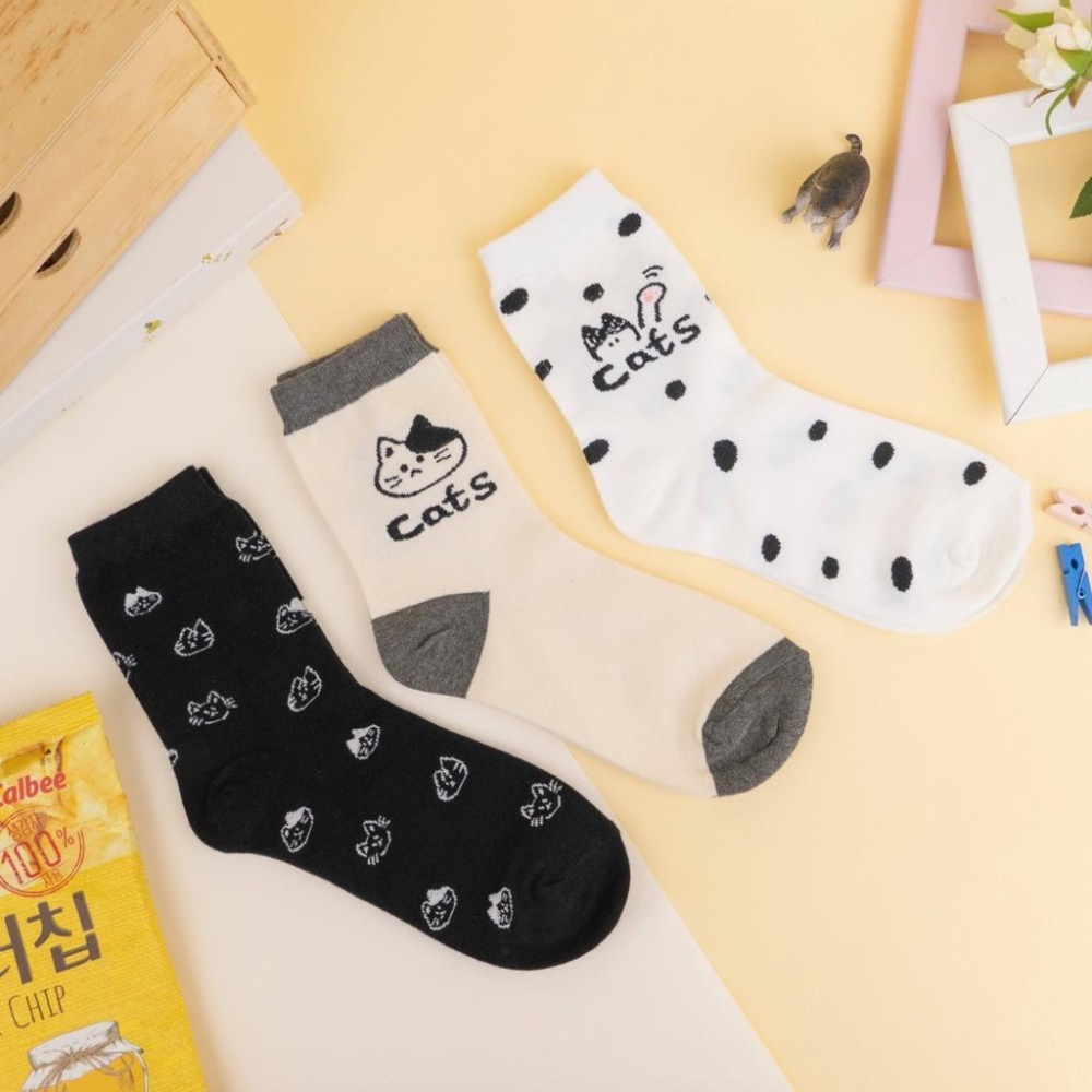 AHUA 阿華有事嗎 手繪貓咪中筒襪 K2420 正韓襪子 百搭純棉襪 韓系必備 少女襪-細節圖6