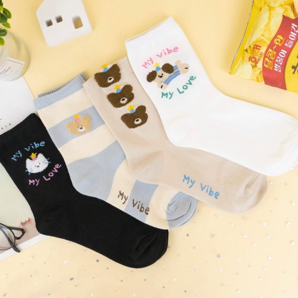 AHUA 阿華有事嗎 My vibe立體毛毛動物中筒襪 K2406 正韓襪子 百搭純棉襪 韓系必備 少女襪-細節圖3