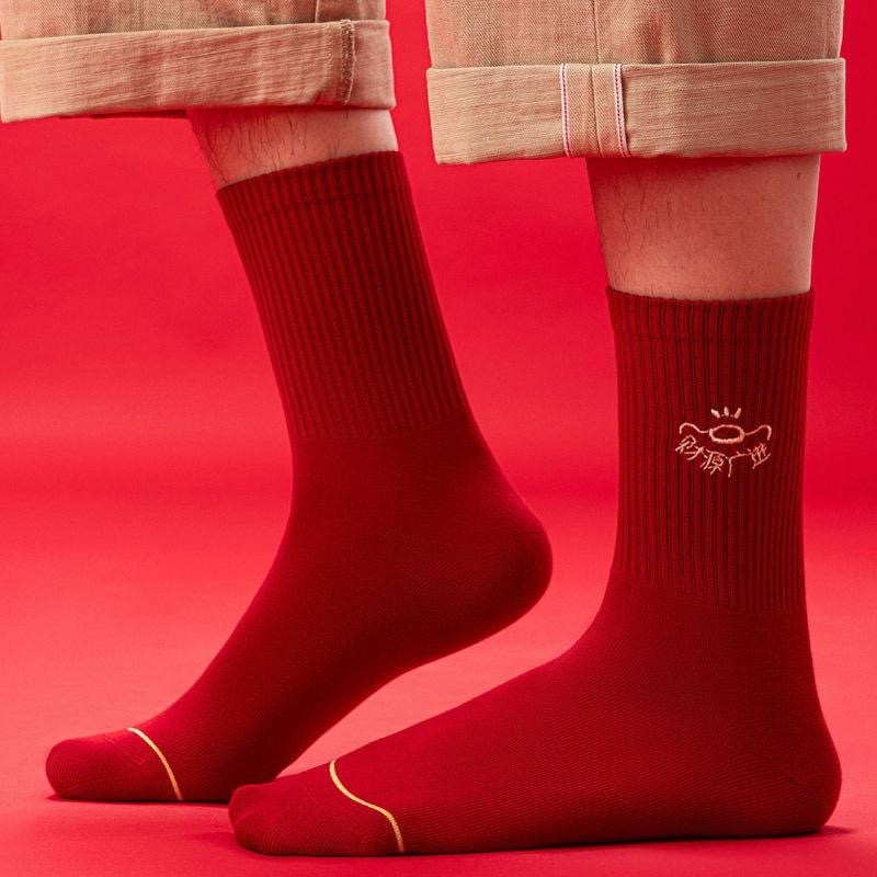 AHUA 阿華有事嗎 新年刺繡祝福語中筒襪 男襪 S0557  百搭純棉襪 韓系必備-細節圖4