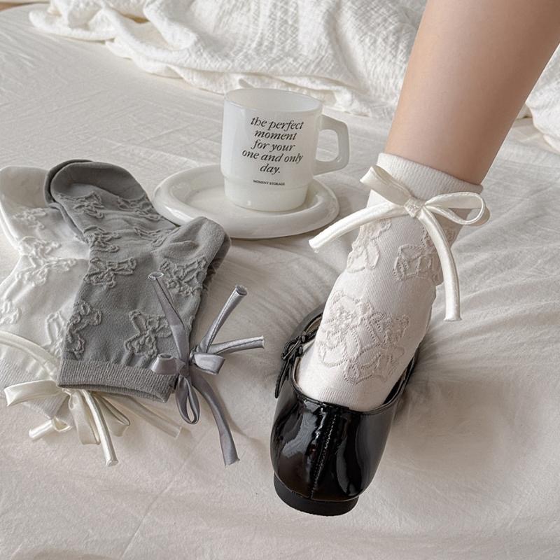 AHUA 阿華有事嗎 立體紋路熊熊緞帶蝴蝶結中筒襪 S0552 百搭純棉襪 韓系必備 少女襪-細節圖9