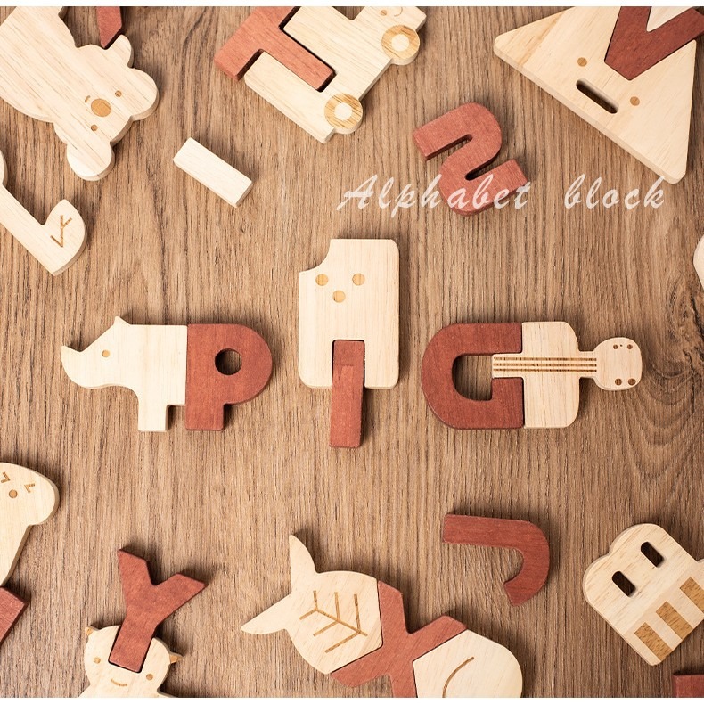 木質 兒童 26個英文字母 早教益智 玩具 數字 積木 益智拼圖 拼單詞遊戲-細節圖2