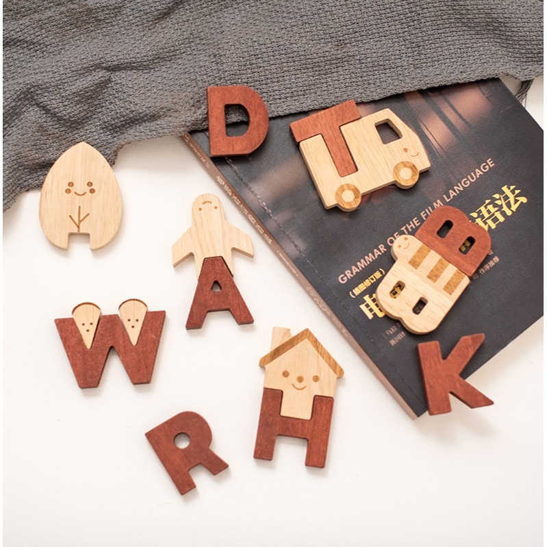 木質 兒童 26個英文字母 早教益智 玩具 數字 積木 益智拼圖 拼單詞遊戲-細節圖5