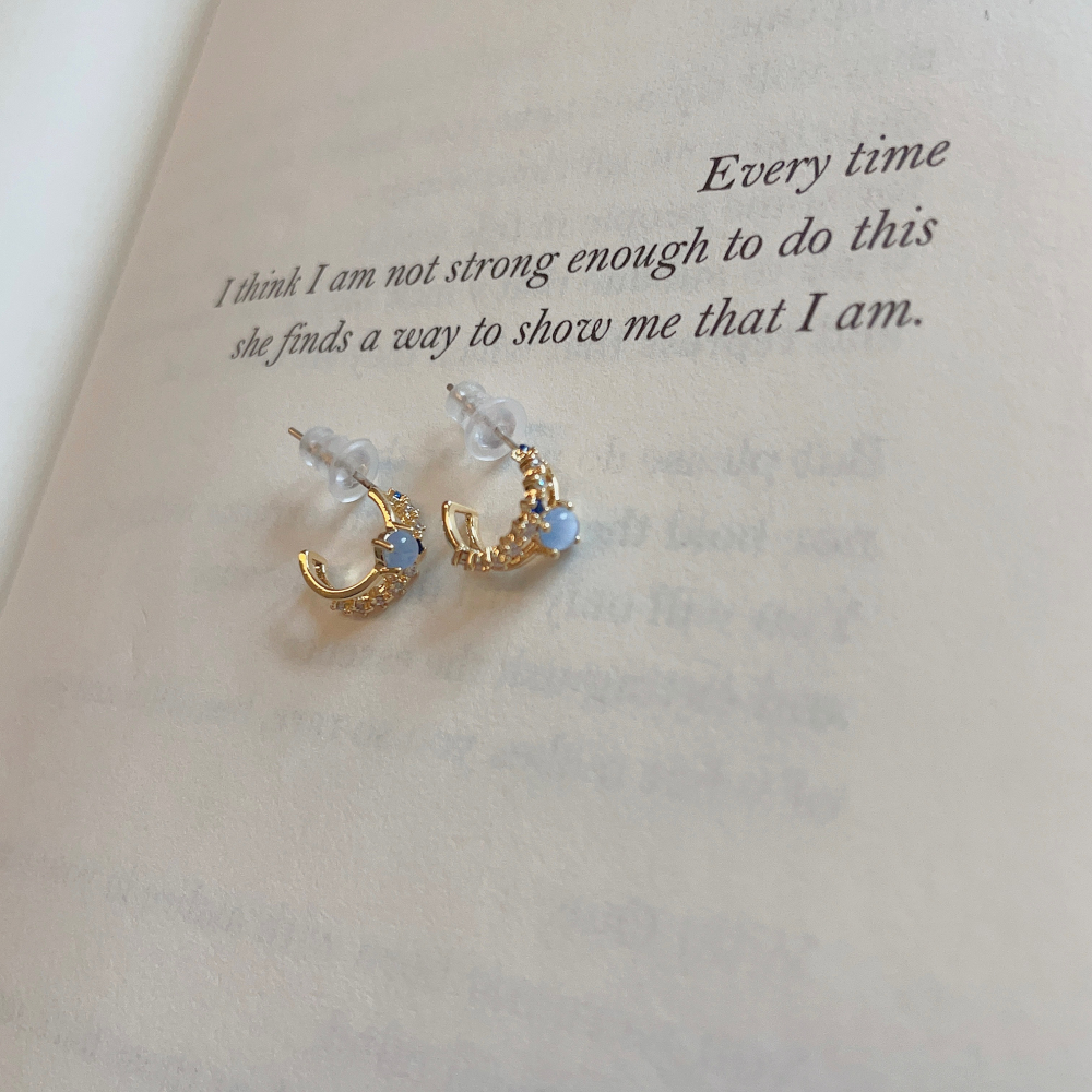 🩵ins法式雙層藍色貓眼石耳釘耳圈 agete風🩵-細節圖2