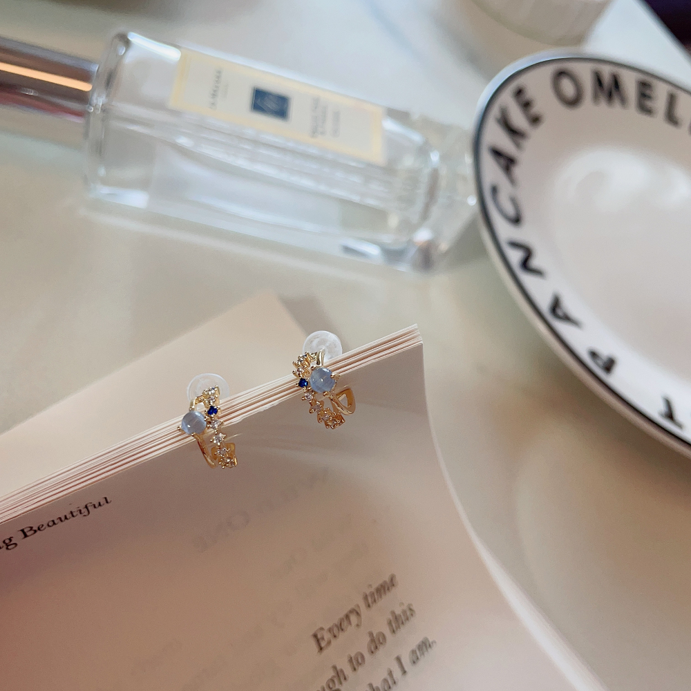 🩵ins法式雙層藍色貓眼石耳釘耳圈 agete風🩵-細節圖3