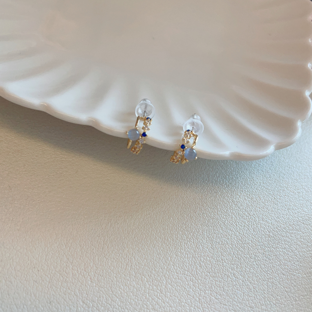 🩵ins法式雙層藍色貓眼石耳釘耳圈 agete風🩵-細節圖4