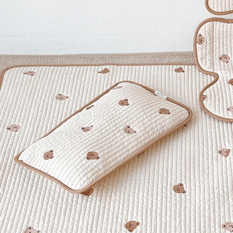 透氣寶寶枕 小熊枕頭 韓國Ins風 吸汗枕 純棉 寶寶枕頭 兒童枕頭 午睡枕 可愛刺繡圖案-細節圖3