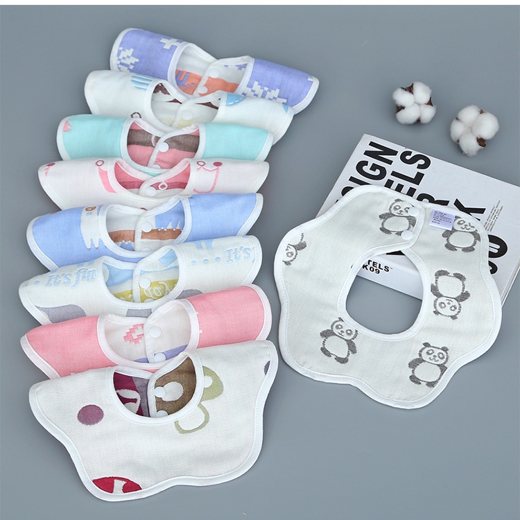 純棉6層紗布 六層紗 口水巾 360度花瓣圍兜 雙面 圍兜 旋轉六層紗 口水巾 雙按扣圍兜  嬰兒圍嘴 寶寶必備-細節圖2