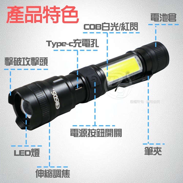 EDSDS 超亮白1600流明激光LED戰術手電筒 EDS-G823-細節圖6