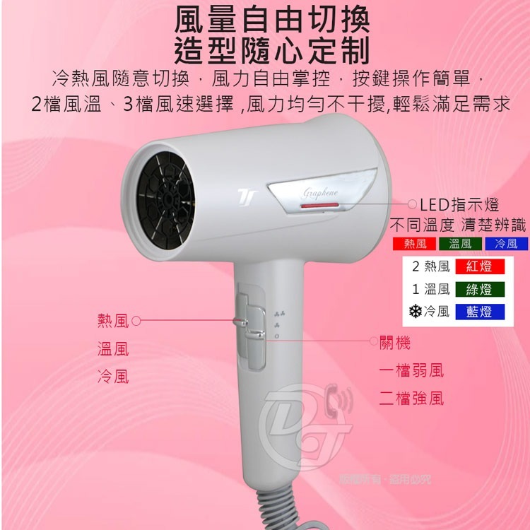 達新牌1500W 石墨烯遠紅外線水潤負離子吹風機-細節圖4