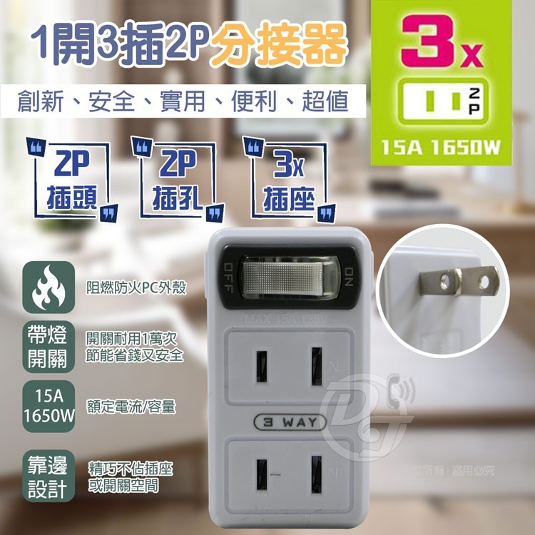 【Dr.AV】1開3插2P分接式轉接器 TNT-831S-細節圖2